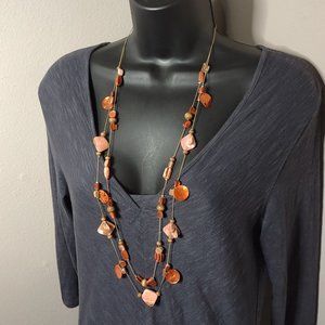 Two Layer Pink Shell Bead Necklace 34.5 Inches Long